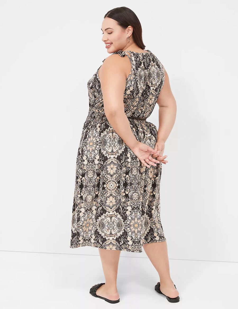 Μίντι Φόρεμα γυναικεια Lane Bryant Halter-Neck Smocked-Waist Jersey μαυρα Πολύχρωμο | SVT624FQ