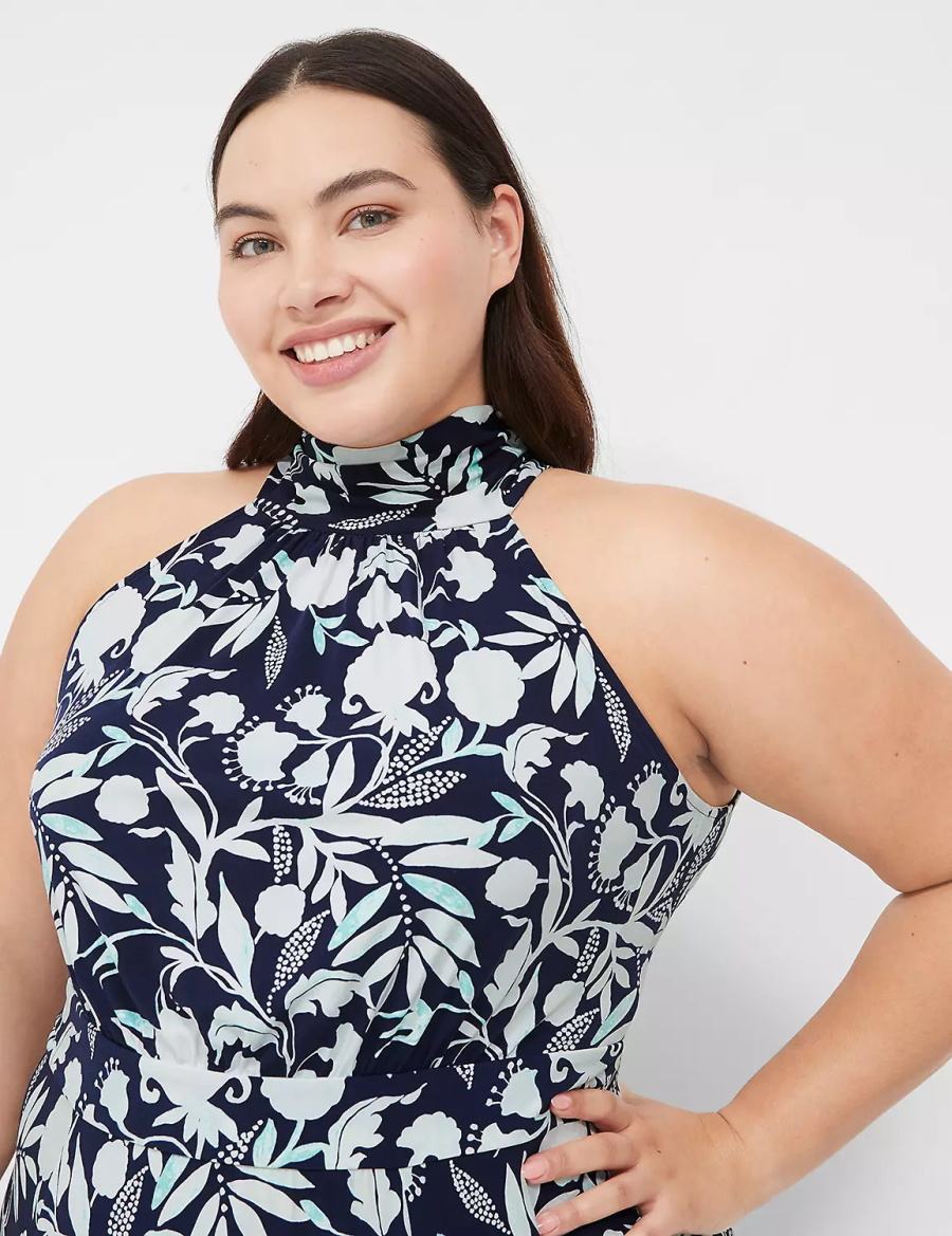 καθημερινο φορεμα γυναικεια Lane Bryant Halter Tie-Neck σκουρο μπλε | BTR271TB