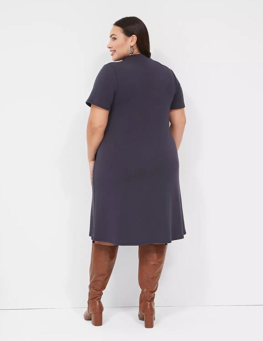 καθημερινο φορεμα γυναικεια Lane Bryant Journey Short-Sleeve Mock-Neck μπλε | IRX9864ZA