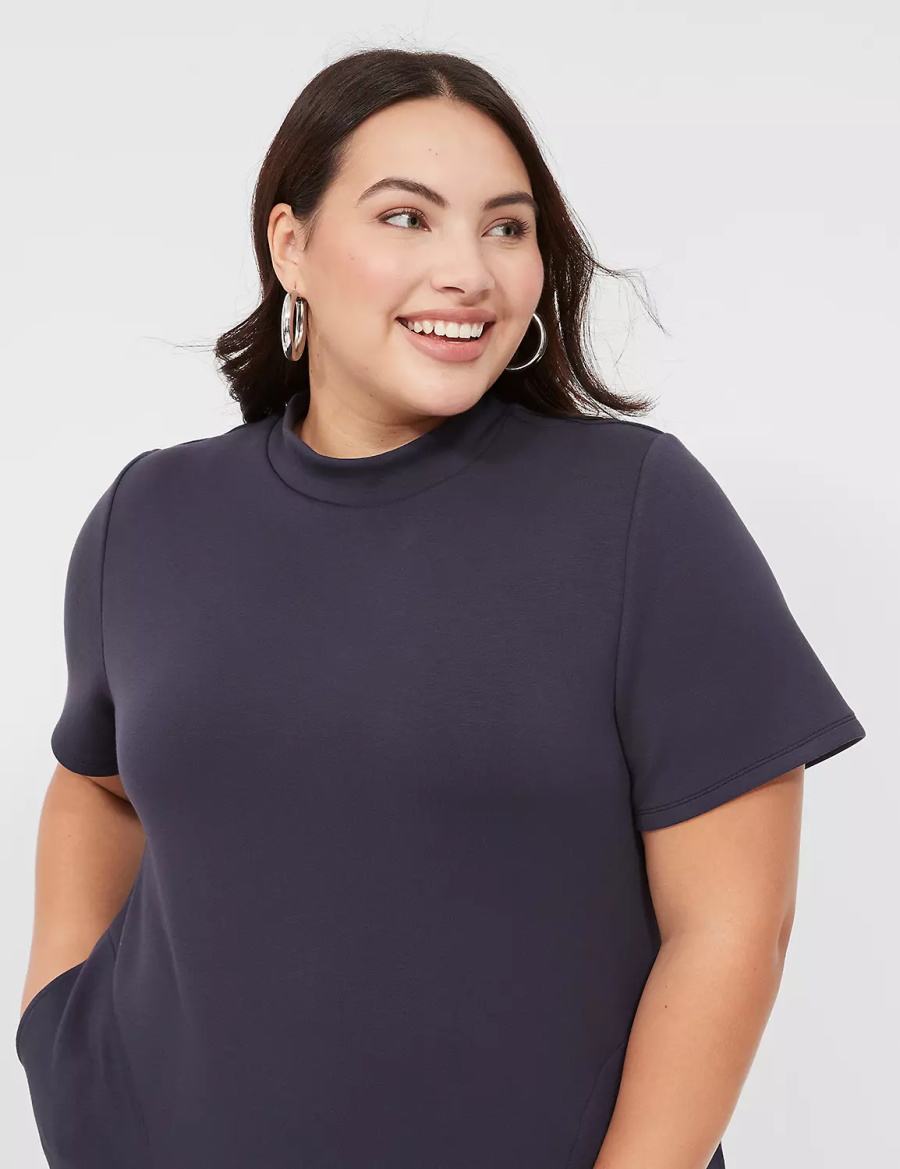 καθημερινο φορεμα γυναικεια Lane Bryant Journey Short-Sleeve Mock-Neck μπλε | IRX9864ZA