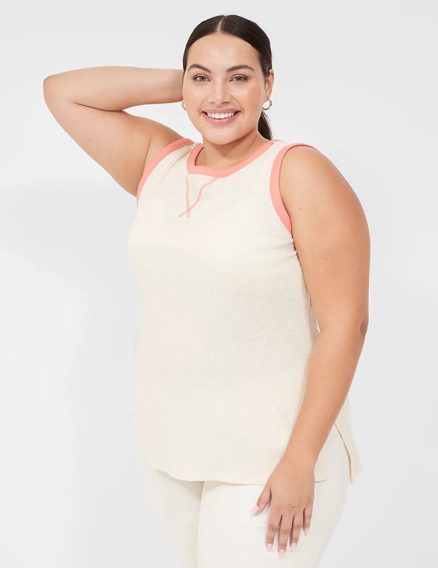 Μπλουζακια Αμανικα γυναικεια Lane Bryant LIVI Crew-Neck Rib ασπρα | VBQ6586PO