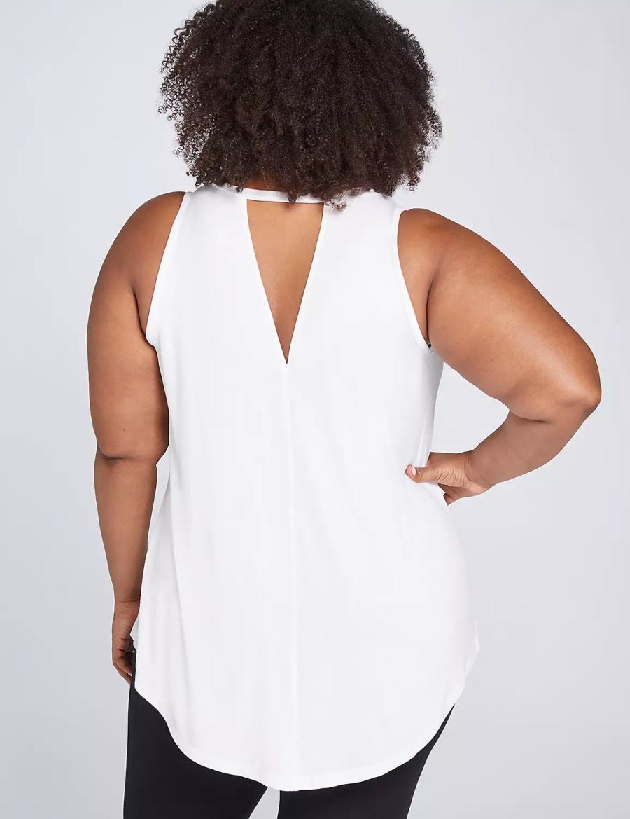 Μπλουζακια Αμανικα γυναικεια Lane Bryant LIVI High-Neck V-Back ασπρα | SJZ9021CF