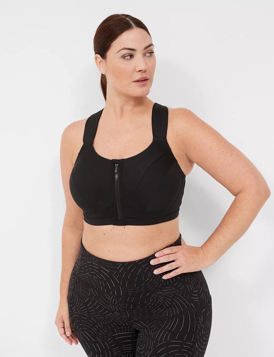 Αθλητικο Σουτιεν γυναικεια Lane Bryant LIVI Max Support Comfort Zip-Front μαυρα | ZIU8166TR