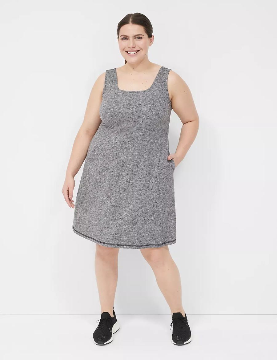 καθημερινο φορεμα γυναικεια Lane Bryant LIVI Square-Neck Recycled LIVI Soft μαυρα ασπρα | NTE479UY