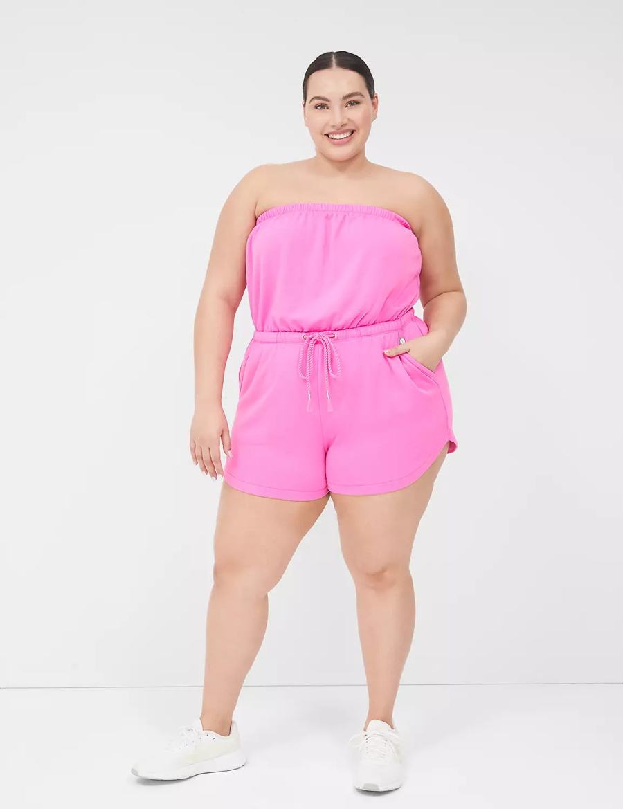 καθημερινο φορεμα γυναικεια Lane Bryant LIVI Strapless Pull-On French Terry Romper ροζ | DQT4592CJ