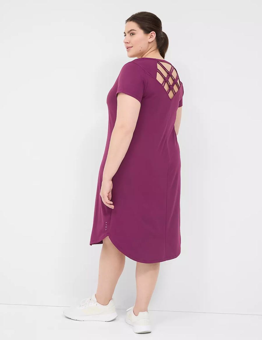 καθημερινο φορεμα γυναικεια Lane Bryant LIVI V-Neck Recycled LIVI Soft Macrame-Back σκούρο μωβ | NKR9038LC