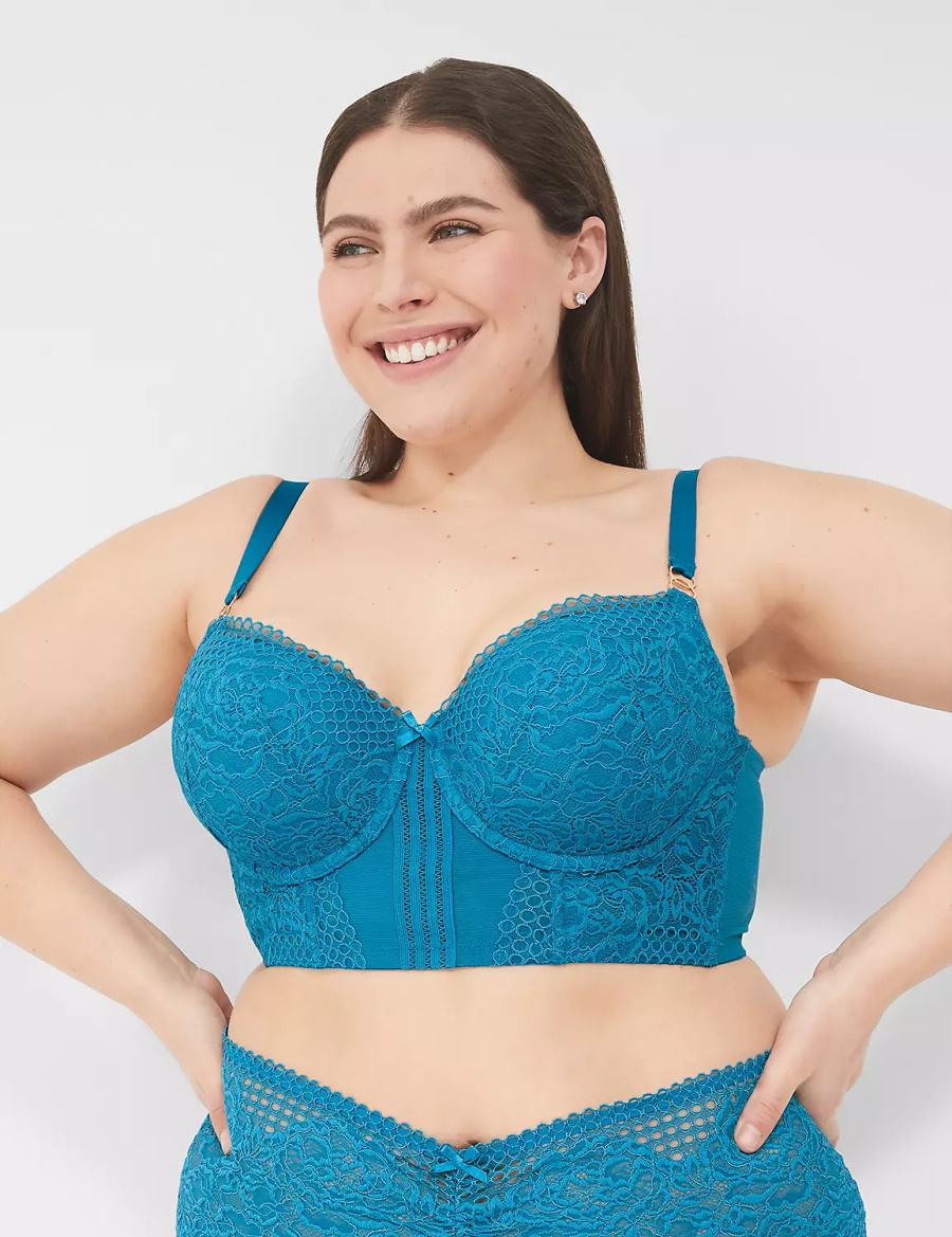 Σουτιέν Μπαλκονέτ γυναικεια Lane Bryant Lace Longline Boost μπλε | SXH4546HF