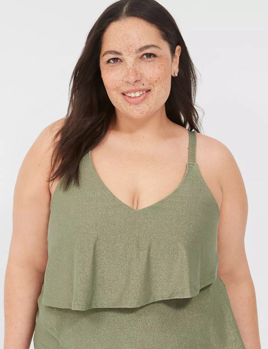 Μπικινι Τοπ γυναικεια Lane Bryant Lurex No-Wire Three-Tier Tankini πρασινο | FHO3323IJ