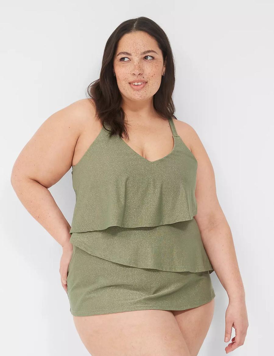 Μπικινι Τοπ γυναικεια Lane Bryant Lurex No-Wire Three-Tier Tankini πρασινο | FHO3323IJ