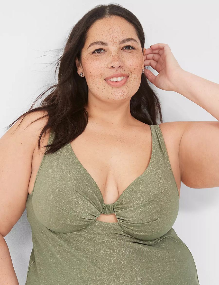 Μπικινι Τοπ γυναικεια Lane Bryant Lurex Underwire Knot-Front Tankini πρασινο | MZB4864NK