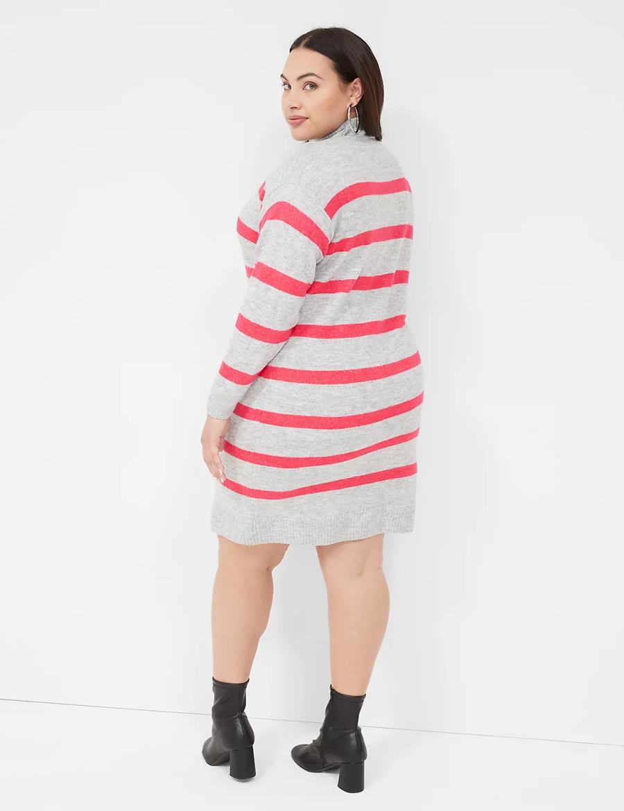 Πλεκτό Φόρεμα γυναικεια Lane Bryant Mock-Neck Striped Sweater γκρι | TKI6980AU