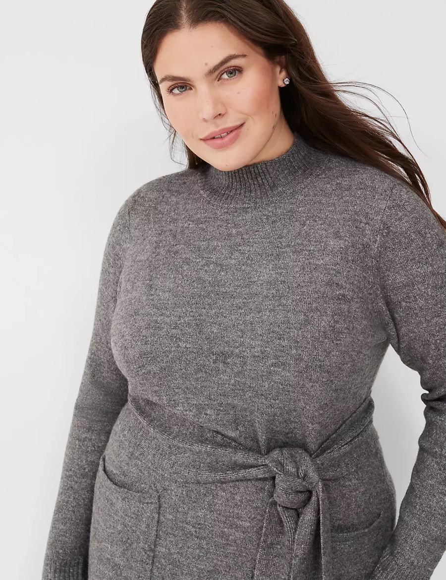 Μίντι Φόρεμα γυναικεια Lane Bryant Mock-Necked Midi Sweater γκρι | ITL1331JA