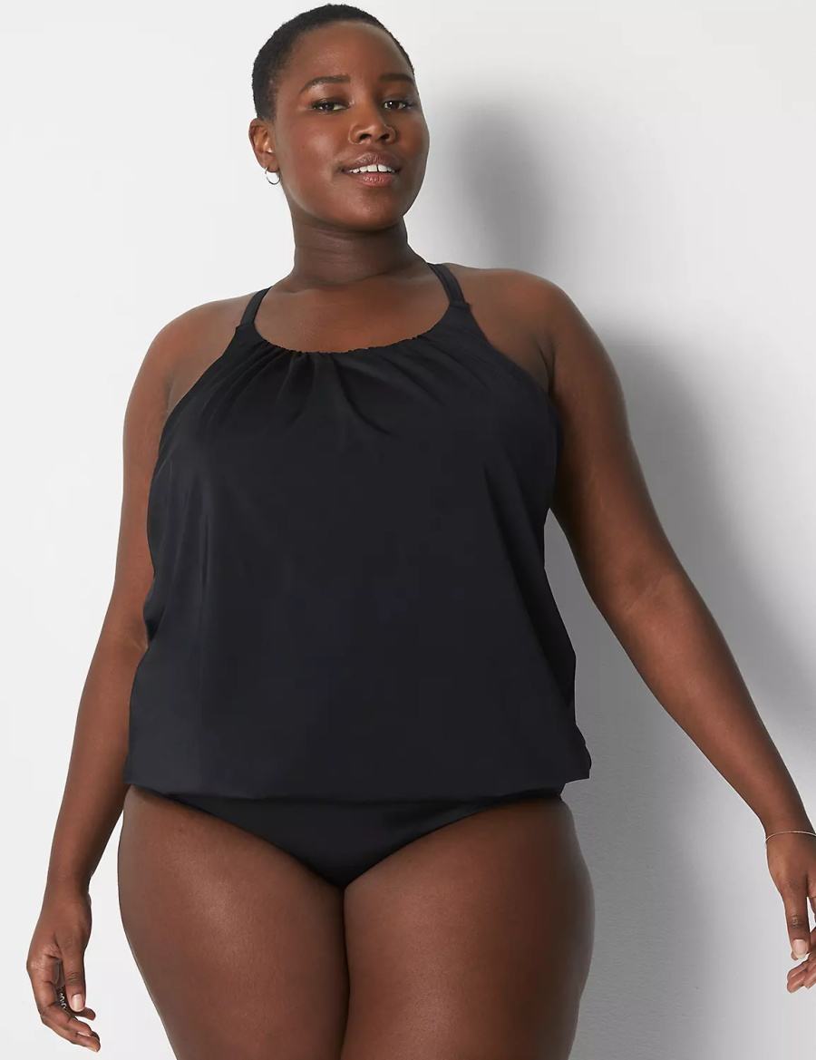 Μπικινι Τοπ γυναικεια Lane Bryant No-Wire Blouson Swim Tankini μαυρα | NWB3358ZD