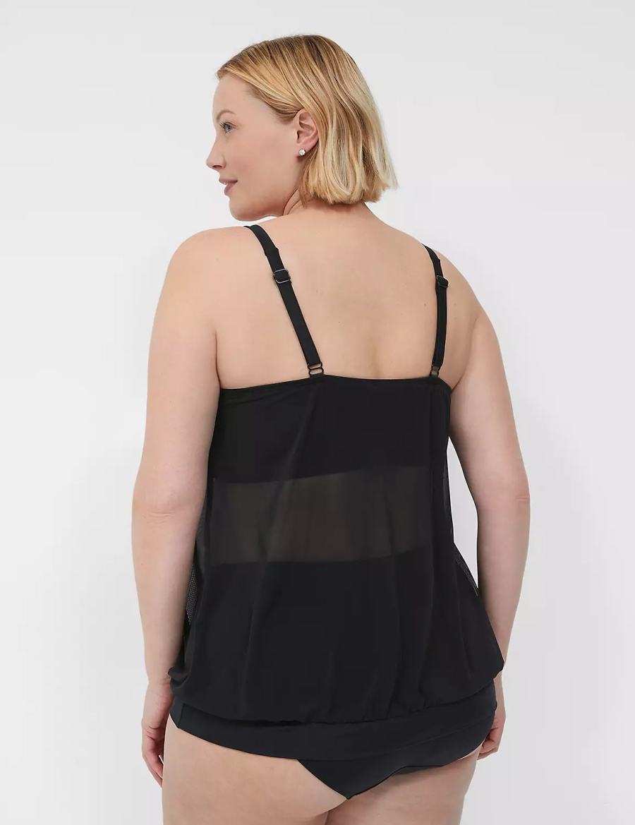 Μπικινι Τοπ γυναικεια Lane Bryant No-Wire Mesh Blouson Tankini μαυρα | AHX5697KT