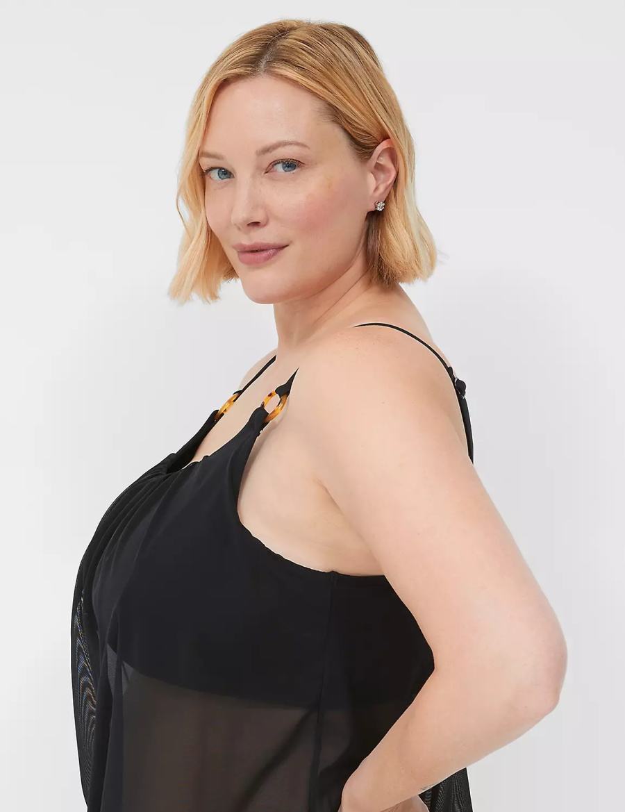 Μπικινι Τοπ γυναικεια Lane Bryant No-Wire Mesh Blouson Tankini μαυρα | AHX5697KT