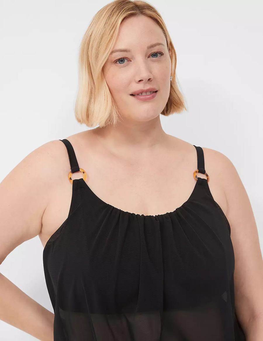 Μπικινι Τοπ γυναικεια Lane Bryant No-Wire Mesh Blouson Tankini μαυρα | AHX5697KT