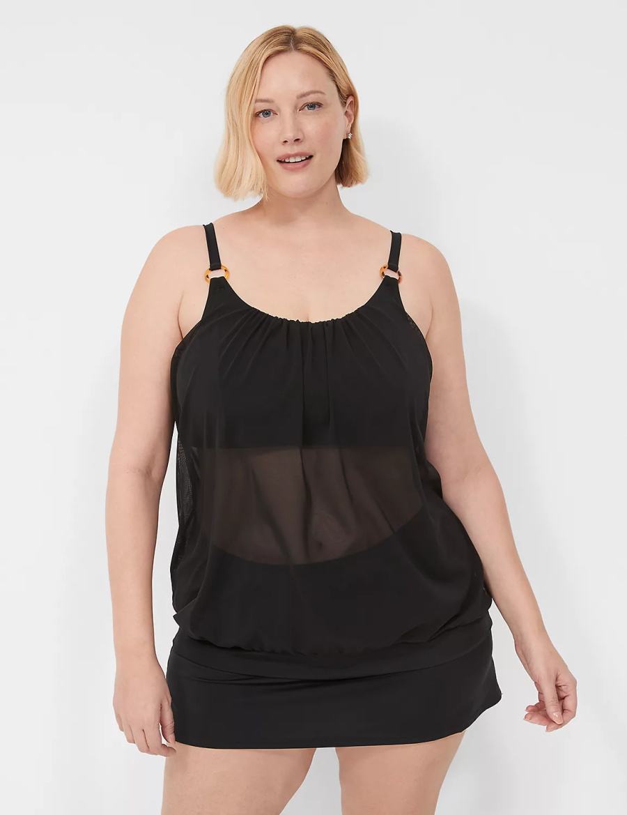 Μπικινι Τοπ γυναικεια Lane Bryant No-Wire Mesh Blouson Tankini μαυρα | AHX5697KT