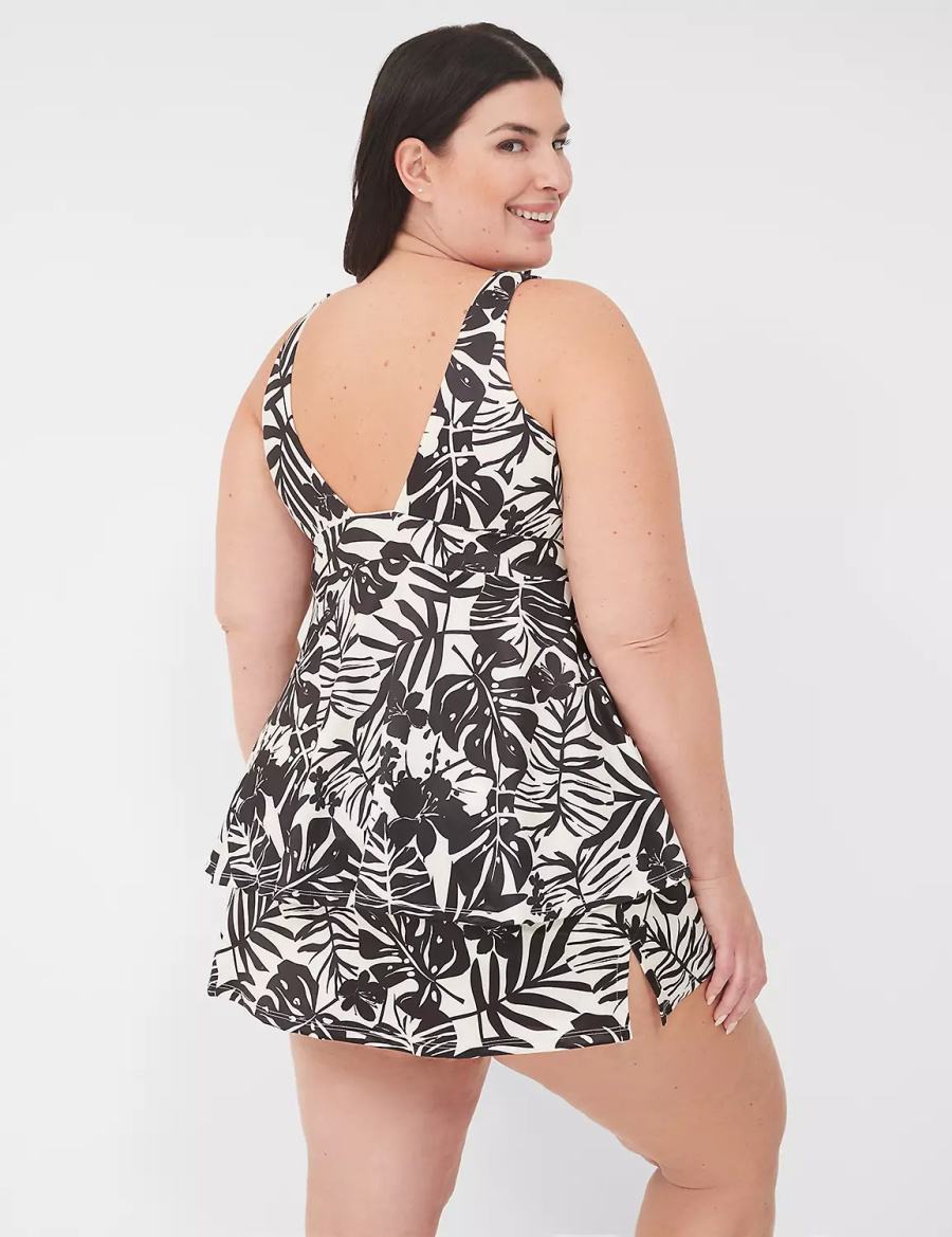 Μπικινι Τοπ γυναικεια Lane Bryant No-Wire Plunge Tankini ασπρα μαυρα | KOA7542RN