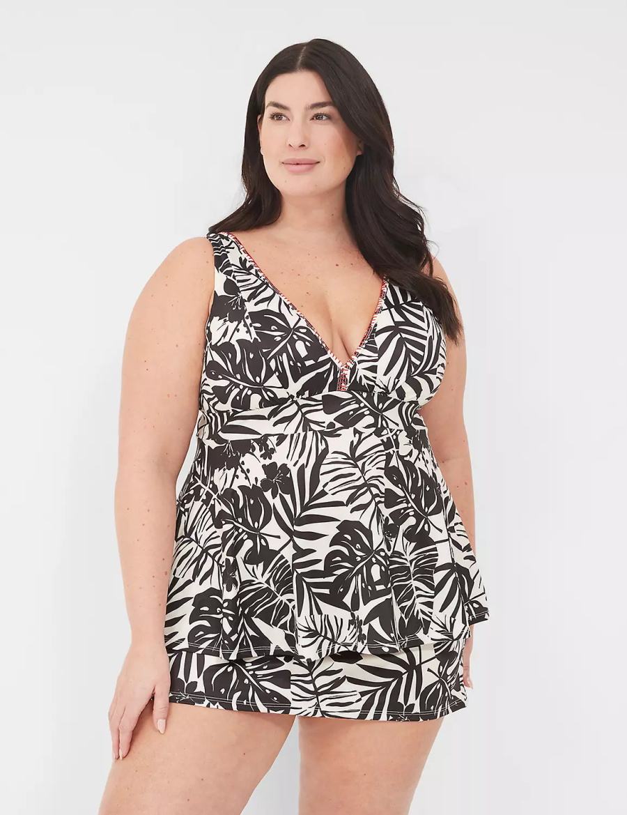 Μπικινι Τοπ γυναικεια Lane Bryant No-Wire Plunge Tankini ασπρα μαυρα | KOA7542RN