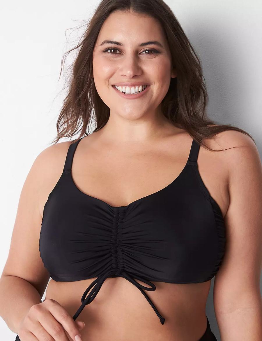 Μπικινι Τοπ γυναικεια Lane Bryant No-Wire Ruched Swim μαυρα | VBY8559OA