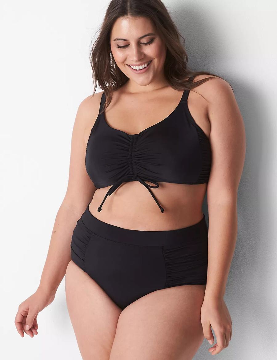 Μπικινι Τοπ γυναικεια Lane Bryant No-Wire Ruched Swim μαυρα | VBY8559OA