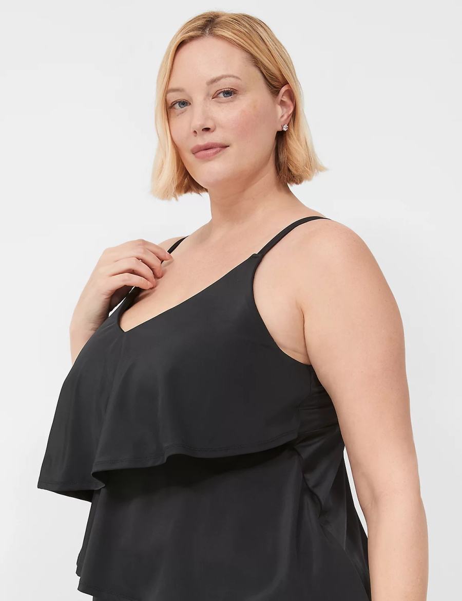 Μπικινι Τοπ γυναικεια Lane Bryant No-Wire Three-Tier Tankini μαυρα | NUH8842TZ