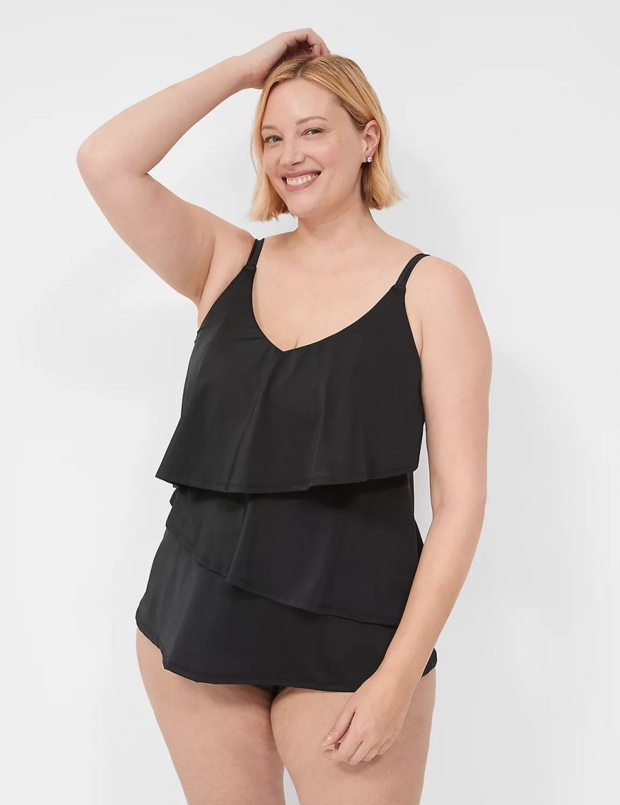 Μπικινι Τοπ γυναικεια Lane Bryant No-Wire Three-Tier Tankini μαυρα | NUH8842TZ