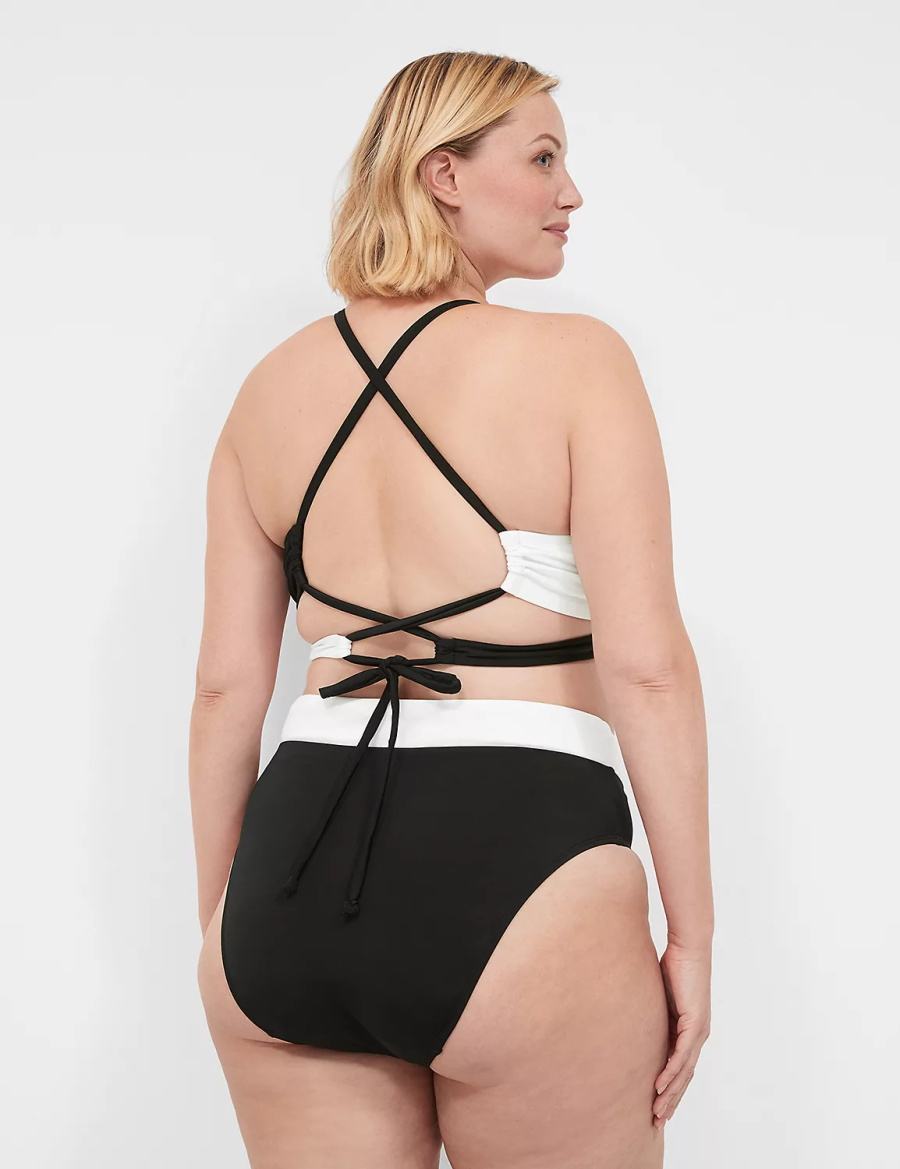 Μπικινι Τοπ γυναικεια Lane Bryant No-Wire Tie-Back μαυρα | ERM224CN