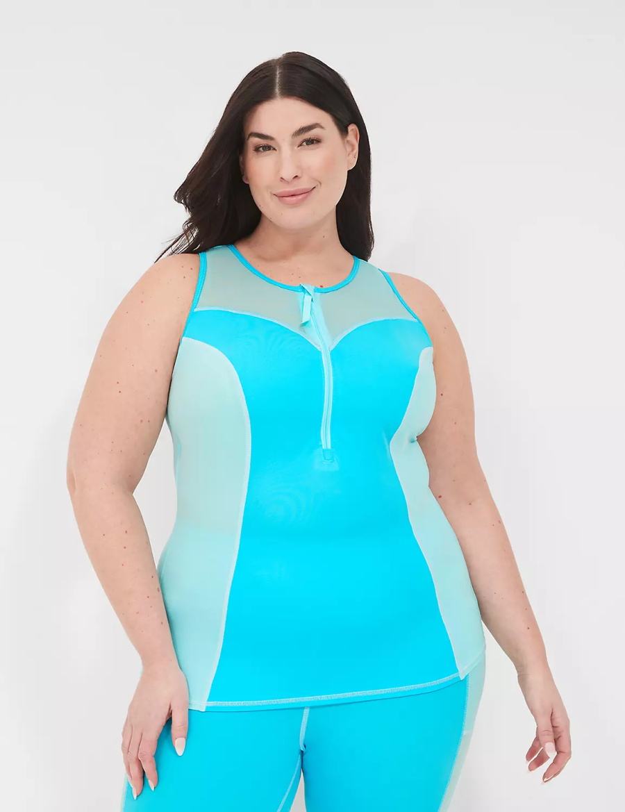 Μπικινι Τοπ γυναικεια Lane Bryant No-Wire Zip-Front Tankini μπλε | XOZ1074GC