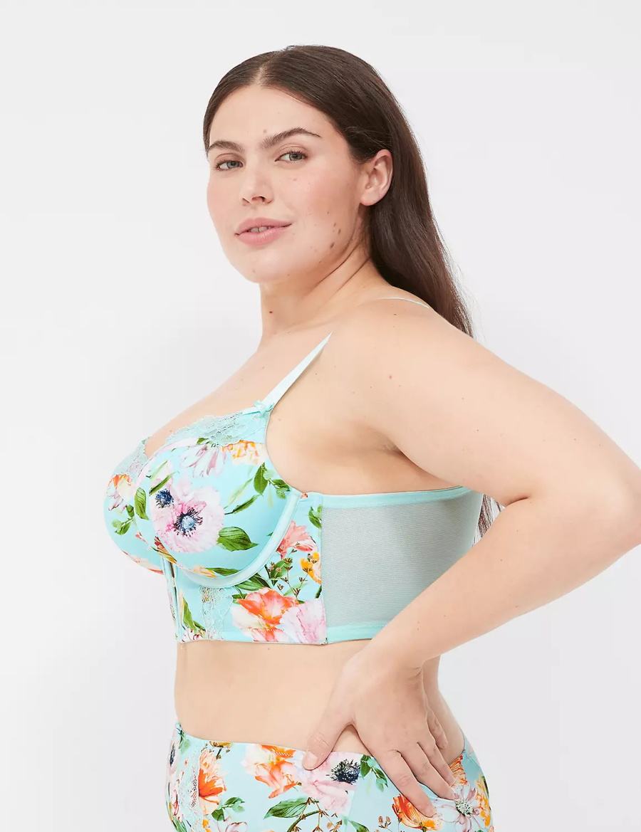 Σουτιέν Μπαλκονέτ γυναικεια Lane Bryant Printed Boost Longline τυρκουάζ | ZKB8330PO