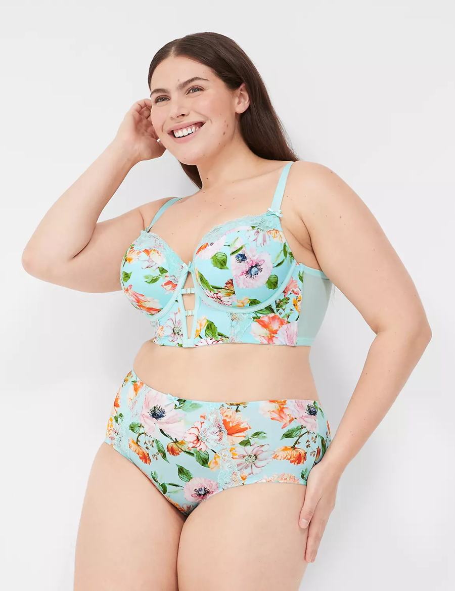 Αναιδή Κιλότα γυναικεια Lane Bryant Printed Lace-Trim Brief τυρκουάζ | VKH6816LO