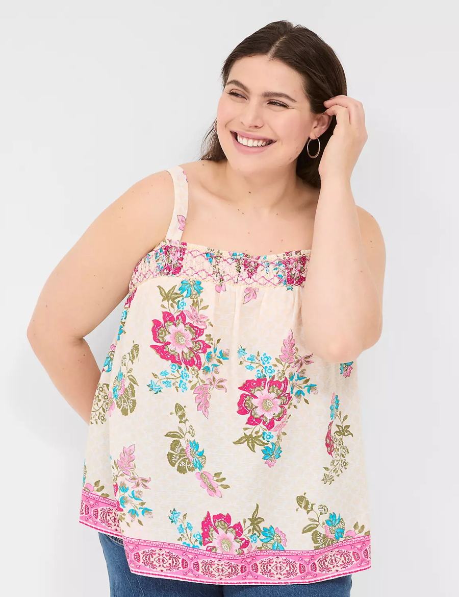 Μπλουζακια Αμανικα γυναικεια Lane Bryant Relaxed Smocked Square-Neck ροζ Πολύχρωμο | MFC844OV