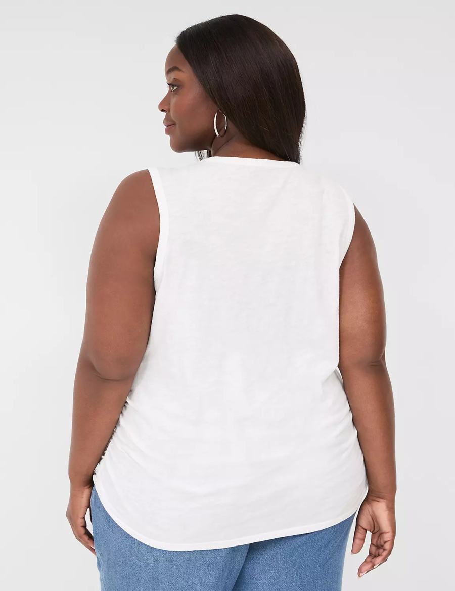 Μπλουζακια Αμανικα γυναικεια Lane Bryant Scoop-Neck Side-Ruched ασπρα | UAA709DY