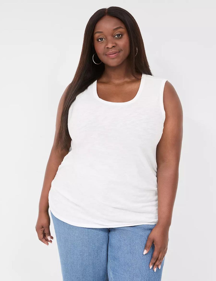 Μπλουζακια Αμανικα γυναικεια Lane Bryant Scoop-Neck Side-Ruched ασπρα | UAA709DY