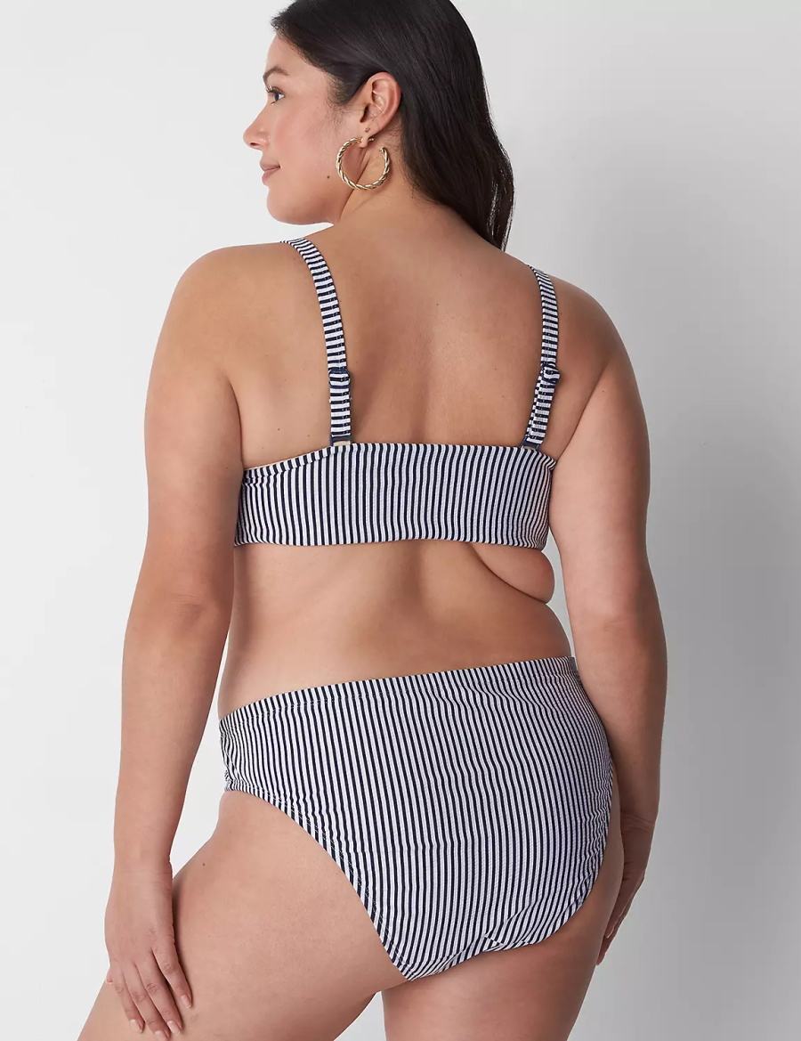 Μπικινι Τριγωνο γυναικεια Lane Bryant Seersucker High-Leg Cheeky Swim μπλε | LBZ9542NY