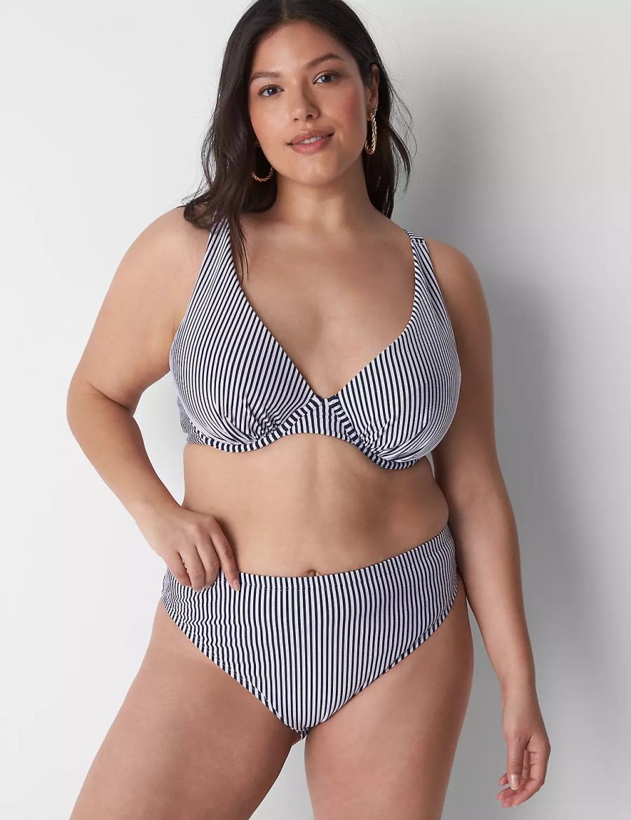 Μπικινι Τριγωνο γυναικεια Lane Bryant Seersucker High-Leg Cheeky Swim μπλε | LBZ9542NY