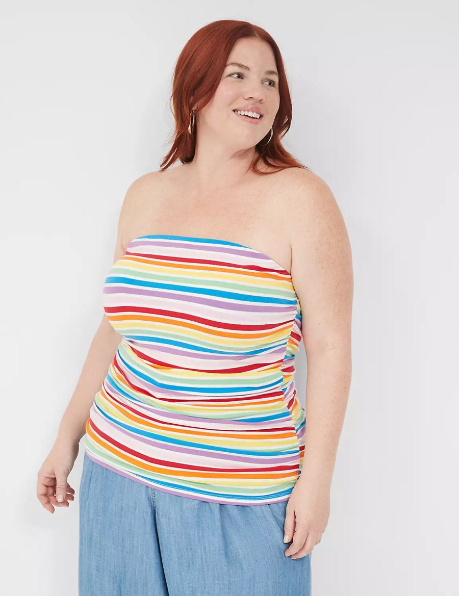 Μπλουζακια Αμανικα γυναικεια Lane Bryant Side-Ruched Tube Top With Shelf-Bra Πολύχρωμο | VTJ7742KG