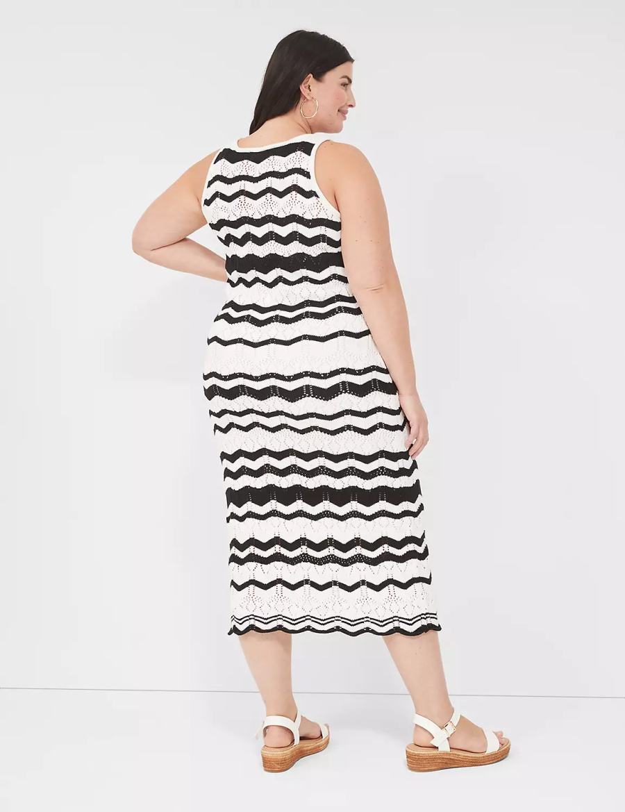 Πλεκτό Φόρεμα γυναικεια Lane Bryant Sleeveless Chevron Stripe Sweater μαυρα ασπρα | DMU2794CS