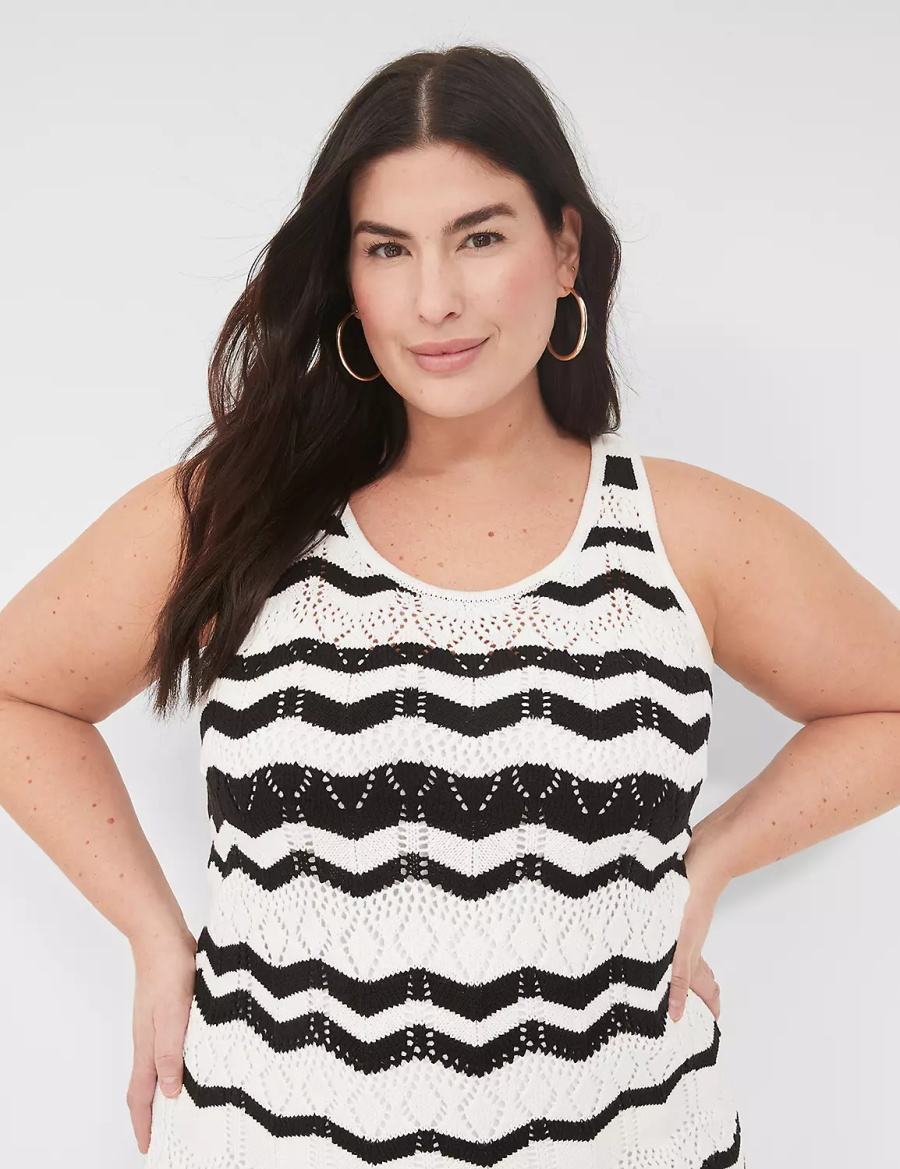 Πλεκτό Φόρεμα γυναικεια Lane Bryant Sleeveless Chevron Stripe Sweater μαυρα ασπρα | DMU2794CS