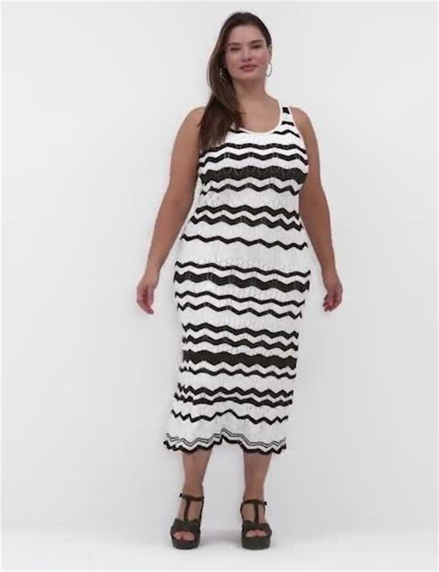 Πλεκτό Φόρεμα γυναικεια Lane Bryant Sleeveless Chevron Stripe Sweater μαυρα ασπρα | DMU2794CS