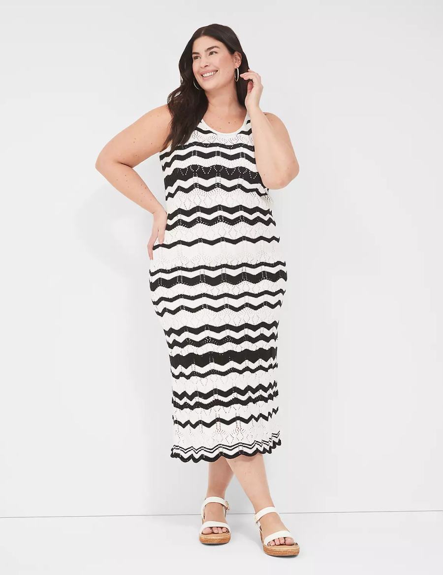 Πλεκτό Φόρεμα γυναικεια Lane Bryant Sleeveless Chevron Stripe Sweater μαυρα ασπρα | DMU2794CS