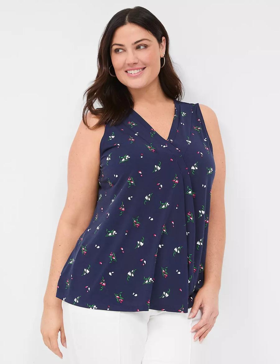 Μπλουζακια Αμανικα γυναικεια Lane Bryant Sleeveless Pleat-Front Top σκουρο μπλε Πολύχρωμο | KYH5766VH