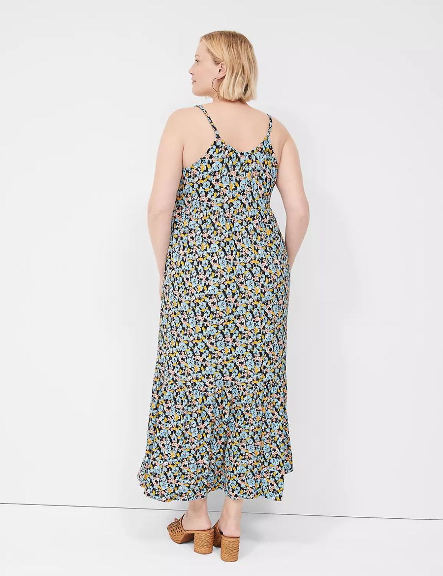 καθημερινο φορεμα γυναικεια Lane Bryant Sleeveless V-Neck Tiered μπλε Πολύχρωμο | KPB3564EQ