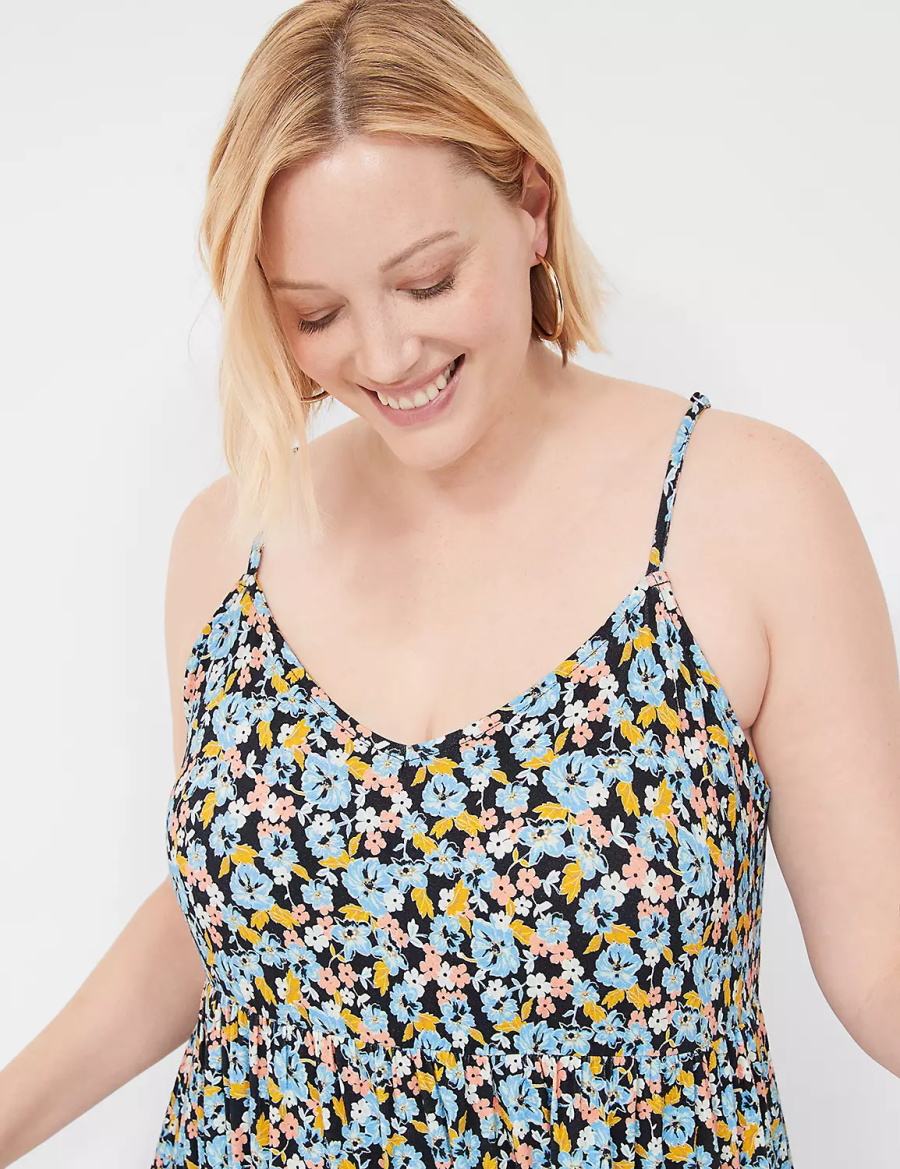 καθημερινο φορεμα γυναικεια Lane Bryant Sleeveless V-Neck Tiered μπλε Πολύχρωμο | KPB3564EQ