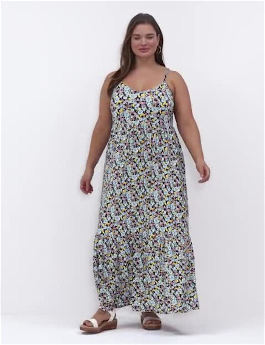 καθημερινο φορεμα γυναικεια Lane Bryant Sleeveless V-Neck Tiered μπλε Πολύχρωμο | KPB3564EQ