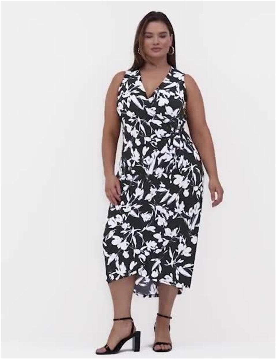 Μίντι Φόρεμα γυναικεια Lane Bryant Sleeveless Wrap Tie Jersey μαυρα | CBI4614VR