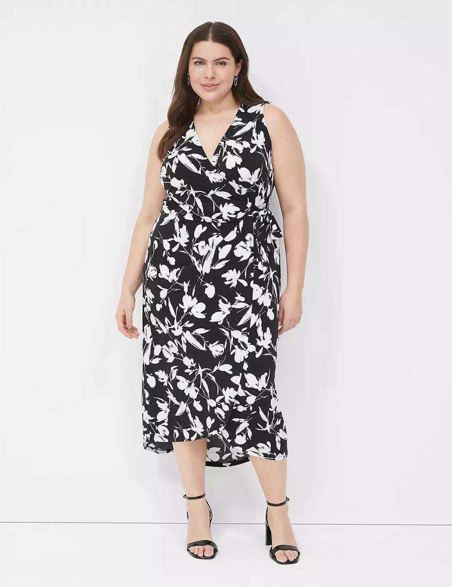 Μίντι Φόρεμα γυναικεια Lane Bryant Sleeveless Wrap Tie Jersey μαυρα | CBI4614VR