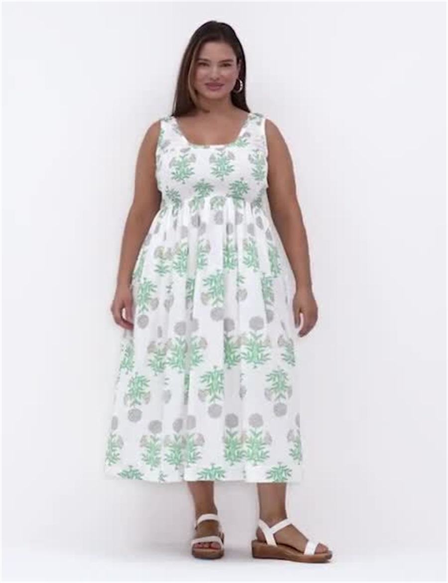 Μίντι Φόρεμα γυναικεια Lane Bryant Smocked-Bodice ασπρα πρασινο | MNH8846AR