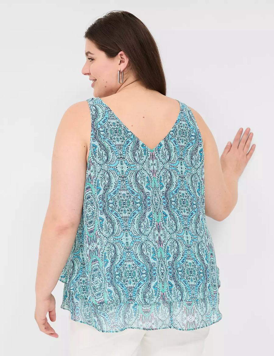 Μπλουζακια Αμανικα γυναικεια Lane Bryant Swing Double-Layer Chiffon τυρκουάζ | UIZ2131DB