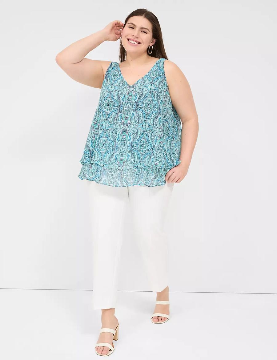 Μπλουζακια Αμανικα γυναικεια Lane Bryant Swing Double-Layer Chiffon τυρκουάζ | UIZ2131DB